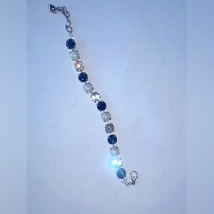 Swarovski crystal bracelet. Handmade. Navy blue, clear, and pearl crystals.